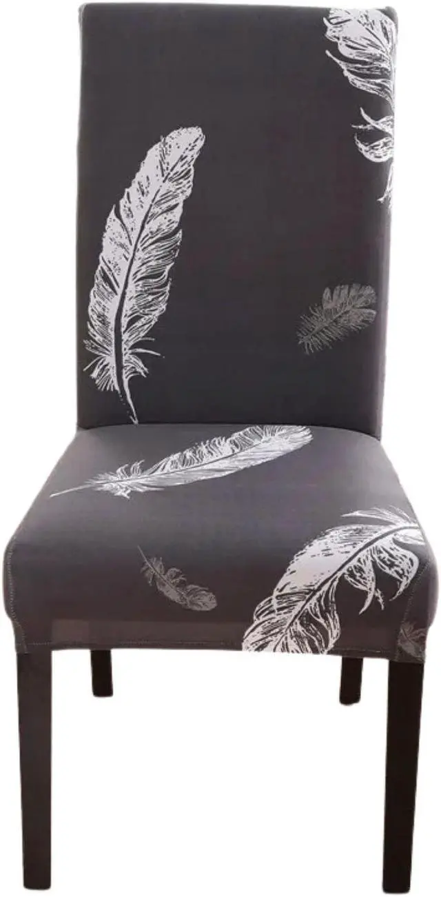 Main image of Anyhouz Chair Cover Dark Gray Leaf Print Elastic Slipcover Dining Decor