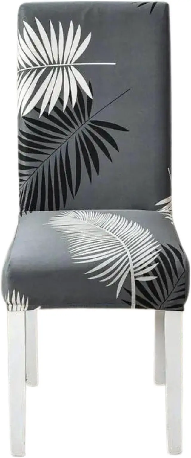 Main image of Anyhouz Chair Cover Gray Leaf Print Elastic Slipcover Dining Decor
