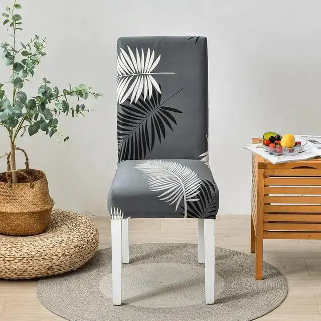 Alt view image 2 of 5 - Anyhouz Chair Cover Gray Leaf Print Elastic Slipcover Dining Decor