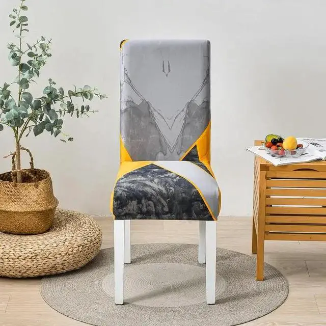 Alt view image 2 of 5 - Anyhouz Chair Cover Yellow Gray Abstract Print Elastic Slipcover Dining Decor