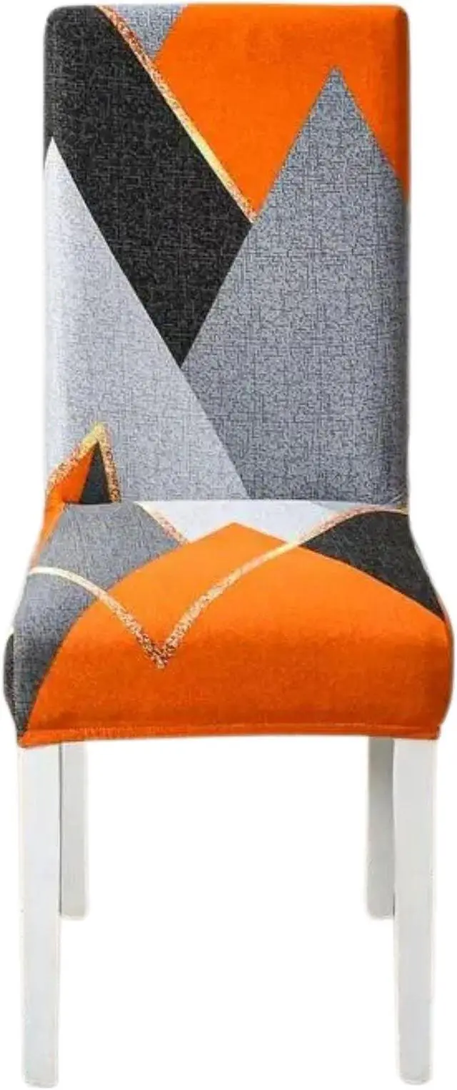 Main image of Anyhouz Chair Cover Orange Gray Geometric Design Elastic Slipcover Dining Decor