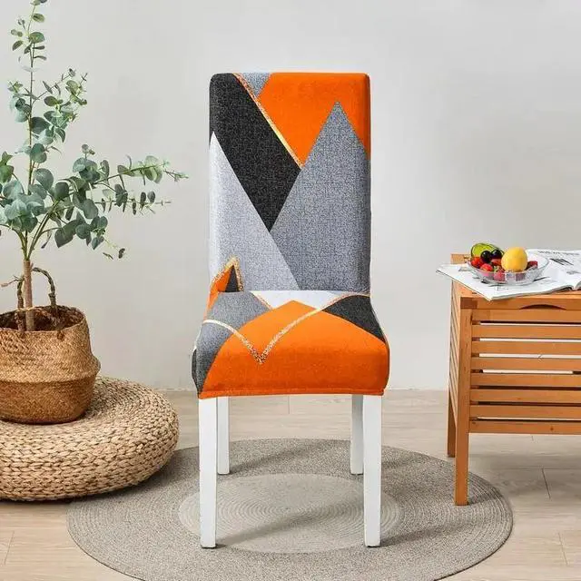 Alt view image 2 of 5 - Anyhouz Chair Cover Orange Gray Geometric Design Elastic Slipcover Dining Decor