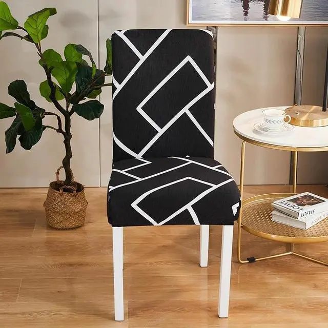Alt view image 2 of 5 - Anyhouz Chair Cover Black Square Lattice Design Elastic Slipcover Dining Decor
