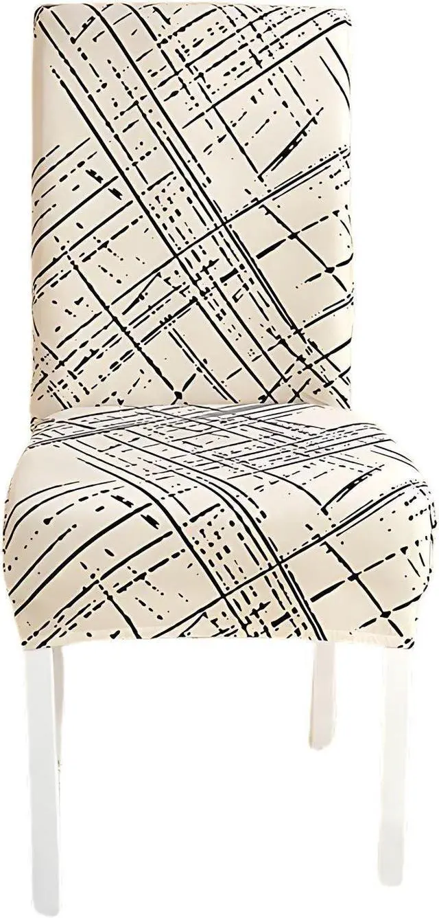Main image of Anyhouz Chair Cover Beige With Black Skecth Elastic Slipcover Dining Decor