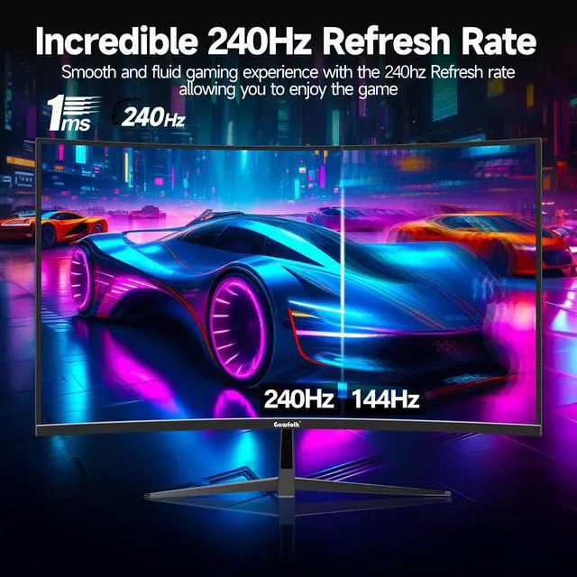 Alt view image 3 of 7 - Gawfolk , GF320C , 32-inch Curved Gaming Monitor, 240Hz, 1800R PC Monitor, Full HD 1080P, Frameless Computer Monitor with Freesync and Eye Protection Technology, Wall Mountable Compatible with Xbox/PS