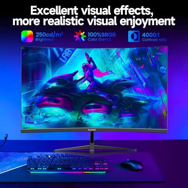 Alt view image 4 of 7 - Gawfolk , GF320C , 32-inch Curved Gaming Monitor, 240Hz, 1800R PC Monitor, Full HD 1080P, Frameless Computer Monitor with Freesync and Eye Protection Technology, Wall Mountable Compatible with Xbox/PS