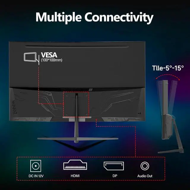 Alt view image 7 of 7 - Gawfolk , GF320C , 32-inch Curved Gaming Monitor, 240Hz, 1800R PC Monitor, Full HD 1080P, Frameless Computer Monitor with Freesync and Eye Protection Technology, Wall Mountable Compatible with Xbox/PS