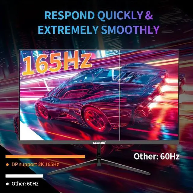 Alt view image 6 of 7 - Gawfolk 27-Inch Direct Surface Gaming Monitor 2K165Hz, PC Screen Full HD 2560*1440P Resolution, No Speakers, IPS Panel Bezel-less Computer Monitor with FreeSync and Eye Protection Technology, Supports