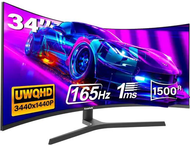 Alt view image 3 of 4 - Gawfolk 34 Inch IPS PC Screen, 4K 165Hz Gaming Monitor,3440*1440  1500R 1ms  1 FreeSync, 100% SRGB, 178° Wide Viewing Angle, HDTV2.1 DisplayPort, Wall Mount Compatible 75 * 75MM Wall - Black