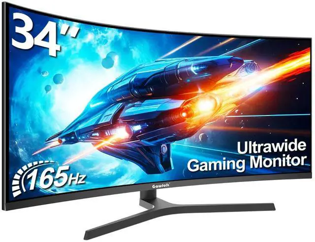Alt view image 2 of 4 - Gawfolk 34 Inch IPS PC Screen, 4K 165Hz Gaming Monitor,3440*1440  1500R 1ms  1 FreeSync, 100% SRGB, 178° Wide Viewing Angle, HDTV2.1 DisplayPort, Wall Mount Compatible 75 * 75MM Wall - Black