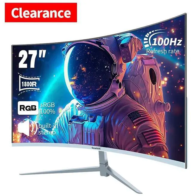 Main image of Gawfolk - GF270HB 27-inch Monitor Screen 100HZ Built-in Speakers FHD 1080P Below Bezel Computer Monitor, VA , SRGB 100%, VGA, HDMI, Eye Protection, Compatible with Wall Mounting Curvature 1800R White