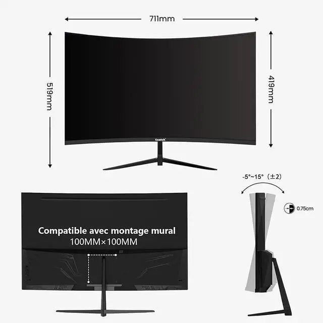 Alt view image 2 of 7 - Gawfolk 32-inch Curved Gaming Monitor, 240Hz, 1800R PC Monitor, Full HD 1080P, Frameless Computer Monitor with Freesync and Eye Protection Technology, Wall Mountable Compatible with Xbox/PS