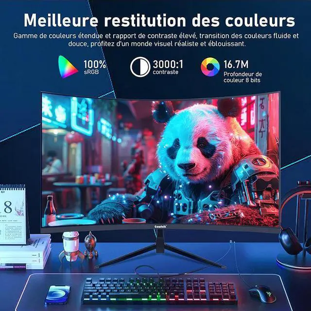Alt view image 3 of 7 - Gawfolk 32-inch Curved Gaming Monitor, 240Hz, 1800R PC Monitor, Full HD 1080P, Frameless Computer Monitor with Freesync and Eye Protection Technology, Wall Mountable Compatible with Xbox/PS