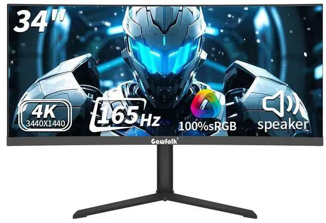 Main image of GAWFOLK 34" Gaming monitor Ultrawide UWQHD 2K 1440P (Quasi 4K) 165Hz with AMD FreeSync & G-Sync 1ms 3800R Curved PC Monitor,DP&HDMI, VESA, HDR10,PIP/PBP,with Built-in Speakers