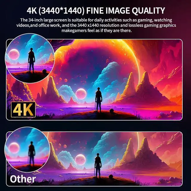 Alt view image 4 of 7 - GAWFOLK 34" Gaming monitor Ultrawide UWQHD 2K 1440P (Quasi 4K) 165Hz with AMD FreeSync & G-Sync 1ms 3800R Curved PC Monitor,DP&HDMI, VESA, HDR10,PIP/PBP,with Built-in Speakers