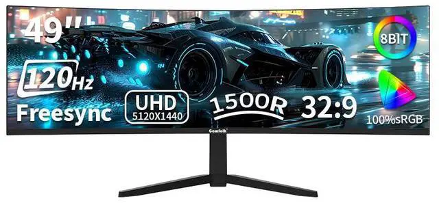 Main image of Gawfolk 49 Inch Curved Gaming Monitor, 5120x1440 Dual QHD, 120Hz, 1500R, with Built-in Speakers,AMD FreeSync & G-Sync 1ms, 32:9,RGB,Computer Screen for Multitasking
