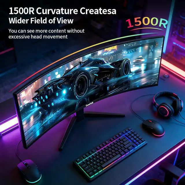 Alt view image 5 of 6 - Gawfolk 49 Inch Curved Gaming Monitor, 5120x1440 Dual QHD, 120Hz, 1500R, with Built-in Speakers,AMD FreeSync & G-Sync 1ms, 32:9,RGB,Computer Screen for Multitasking