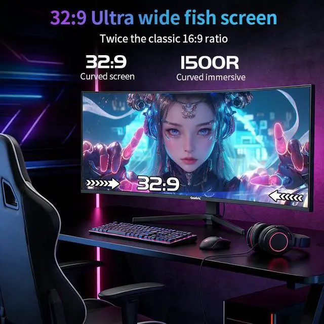Alt view image 7 of 7 - Gawfolk 49 Inch Ultrawide Curved Gaming Monitor, 1500R DQHD 5120×1440 PC Screen, 240Hz ,PIP/PBP,RGB,with AMD FreeSync & G-Sync, 1ms ,Height Adjustable Ultra-Wide Computer Screen