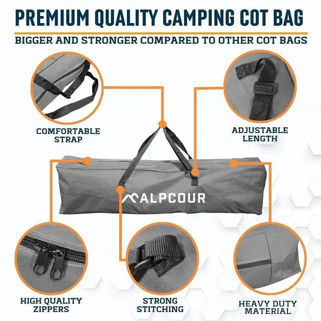 Alt view image 4 of 5 - Alpcour Camping Cot Bag for Outdoor Camping, Travel and Beach  42 Inch Heavy Duty Polyester Fabric Replacement Bag Fits Most Cots & Chairs  Multifunctional and Easy to Carry & Store