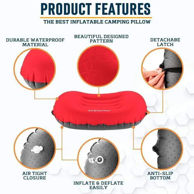 Alt view image 3 of 6 - Alpcour Camping Pillow  Large, Inflatable, Ultralight Sleeping Pillow with Easy Blow Up Design, Soft Waterproof Exterior Cover and Compact Carry Case for Hiking, Backpacking, Airplane Travel & More