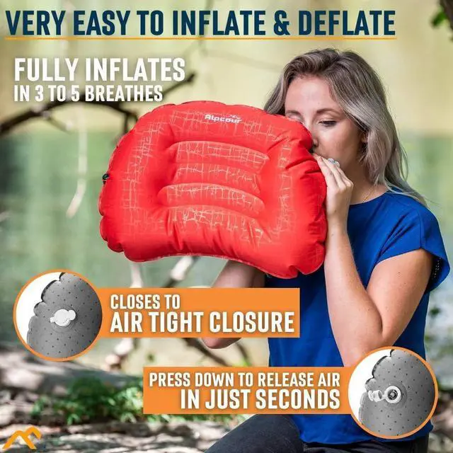 Alt view image 5 of 6 - Alpcour Camping Pillow  Large, Inflatable, Ultralight Sleeping Pillow with Easy Blow Up Design, Soft Waterproof Exterior Cover and Compact Carry Case for Hiking, Backpacking, Airplane Travel & More