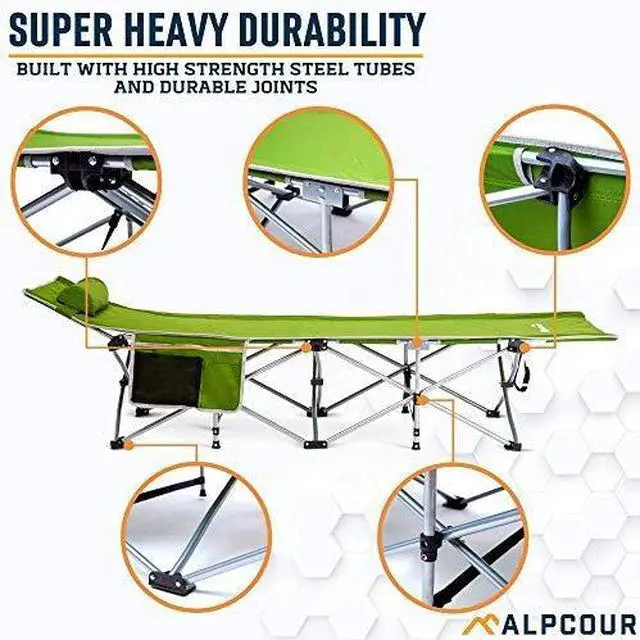 Alt view image 5 of 14 - Alpcour Folding Camping Cot Deluxe Collapsible Single Person Bed in a Bag w/Pillow for Indoor & Outdoor Use Ultra Lightweight, Comfortable, Heavy Duty Design Holds Adults & Kids Up to 300 Lbs
