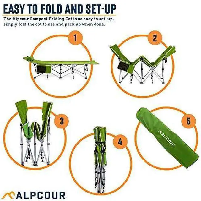 Alt view image 4 of 14 - Alpcour Folding Camping Cot Deluxe Collapsible Single Person Bed in a Bag w/Pillow for Indoor & Outdoor Use Ultra Lightweight, Comfortable, Heavy Duty Design Holds Adults & Kids Up to 300 Lbs