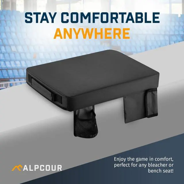Alt view image 2 of 7 - Alpcour Portable Extra Thick Heated Stadium Seat Cushion  Bleacher Cushion with Side Pocket, Cup Holder, Waterproof, Anti-Slip, and Straps  Perfect for Football Seats and Bench Seats for Bleachers