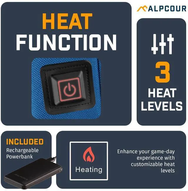 Alt view image 4 of 7 - Alpcour Portable Extra Thick Heated Stadium Seat Cushion  Bleacher Cushion with Side Pocket, Cup Holder, Waterproof, Anti-Slip, and Straps  Perfect for Football Seats and Bench Seats for Bleachers