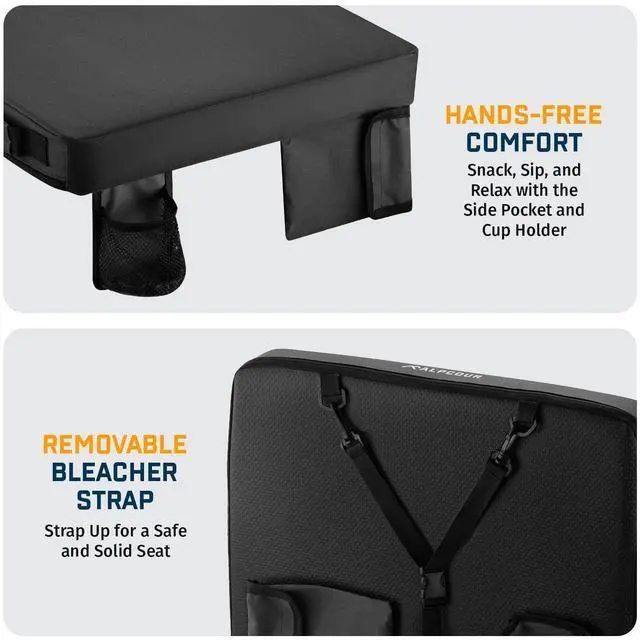 Alt view image 3 of 7 - Alpcour Portable Extra Thick Heated Stadium Seat Cushion  Bleacher Cushion with Side Pocket, Cup Holder, Waterproof, Anti-Slip, and Straps  Perfect for Football Seats and Bench Seats for Bleachers