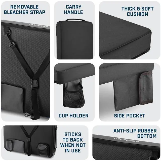 Alt view image 5 of 7 - Alpcour Portable Extra Thick Heated Stadium Seat Cushion  Bleacher Cushion with Side Pocket, Cup Holder, Waterproof, Anti-Slip, and Straps  Perfect for Football Seats and Bench Seats for Bleachers