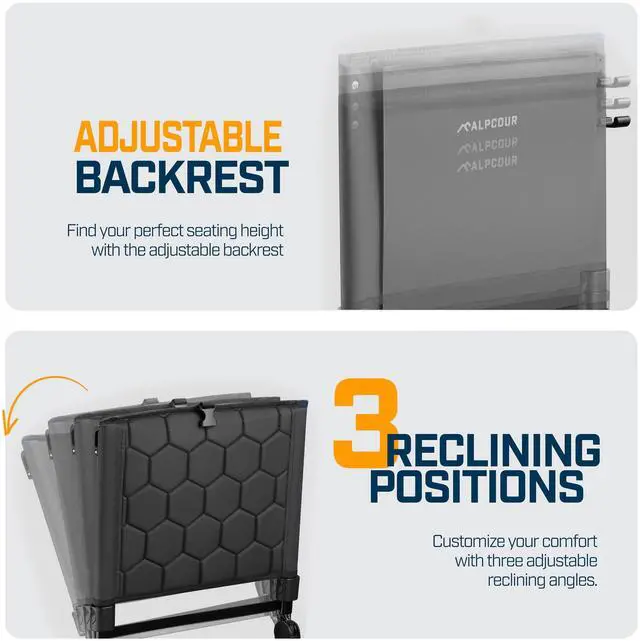 Alt view image 4 of 7 - Alpcour Foldable Reclining Heated Massage Stadium Seat with Multiple Pockets, Anti-Slip Bottom, Bleacher Hooks, Bag Hook, Adjustable Height