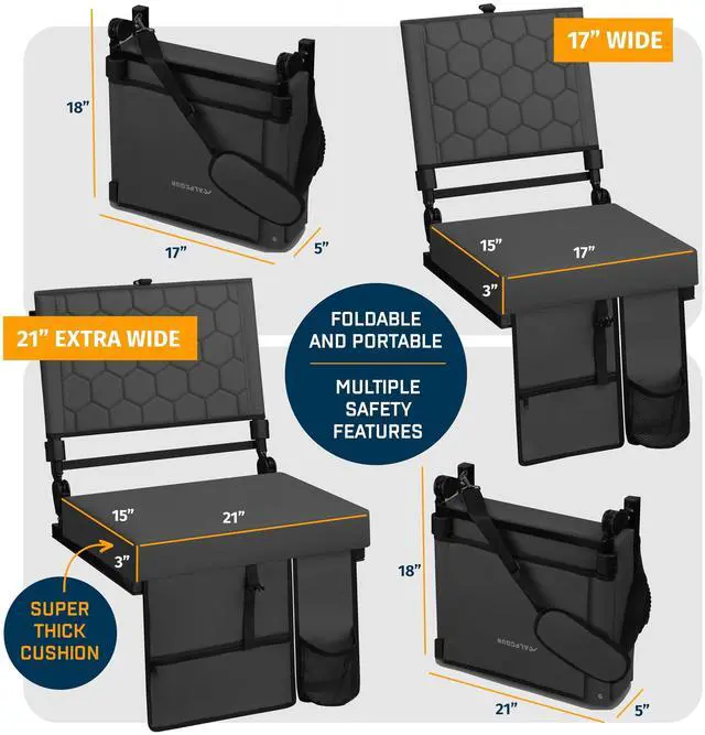 Alt view image 7 of 7 - Alpcour Foldable Reclining Heated Massage Stadium Seat with Multiple Pockets, Anti-Slip Bottom, Bleacher Hooks, Bag Hook, Adjustable Height