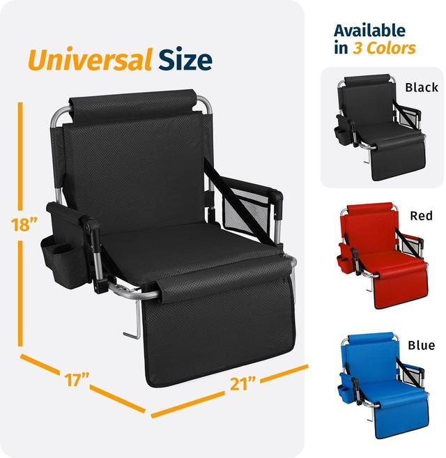 Alt view image 6 of 7 - Alpcour Folding Stadium Seat with Back Support  Deluxe Waterproof Cushion Chair for Bleachers w/Arm Rests, Storage Pockets, Cup Holder & Shoulder Straps for Superior Support & Comfort