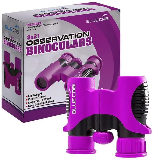 Main image of BlueCabi 8x21 Kids Binoculars  Compact, Durable and Lightweight with Magnification up to 8X  with Rubber Coating and Anti-Slip Texture  Includes Neck Strap, Wipe Cloth & Carry Case  Purple/Black