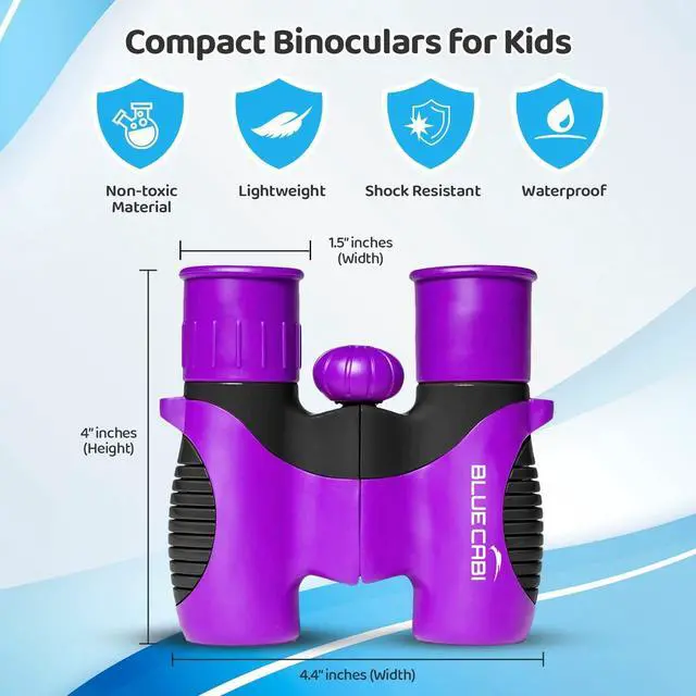 Alt view image 2 of 7 - BlueCabi 8x21 Kids Binoculars  Compact, Durable and Lightweight with Magnification up to 8X  with Rubber Coating and Anti-Slip Texture  Includes Neck Strap, Wipe Cloth & Carry Case  Purple/Black