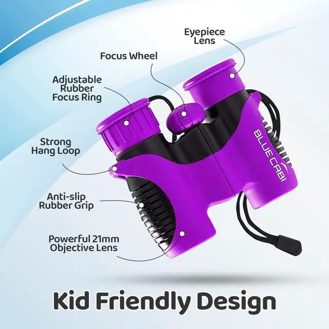 Alt view image 3 of 7 - BlueCabi 8x21 Kids Binoculars  Compact, Durable and Lightweight with Magnification up to 8X  with Rubber Coating and Anti-Slip Texture  Includes Neck Strap, Wipe Cloth & Carry Case  Purple/Black
