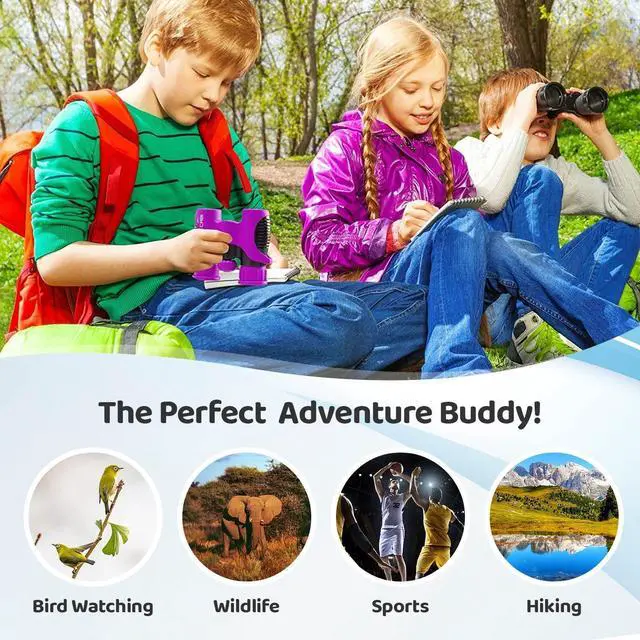 Alt view image 4 of 7 - BlueCabi 8x21 Kids Binoculars  Compact, Durable and Lightweight with Magnification up to 8X  with Rubber Coating and Anti-Slip Texture  Includes Neck Strap, Wipe Cloth & Carry Case  Purple/Black