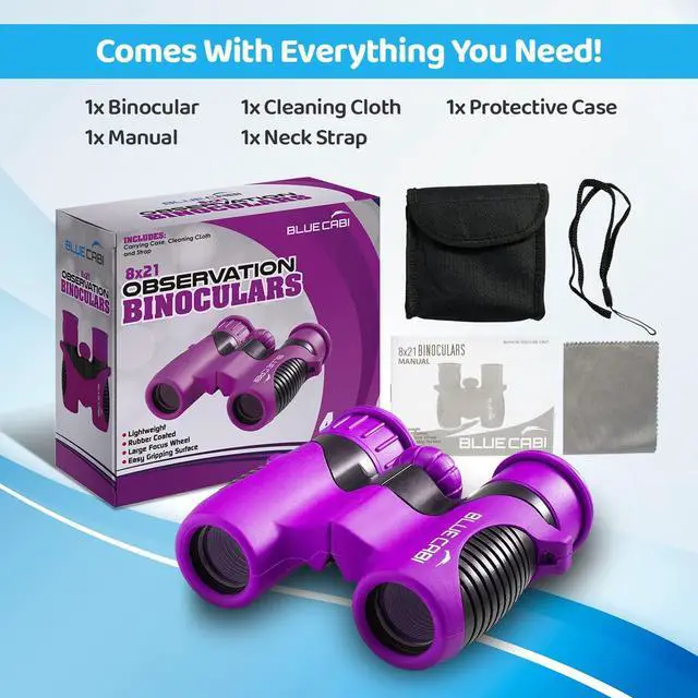 Alt view image 5 of 7 - BlueCabi 8x21 Kids Binoculars  Compact, Durable and Lightweight with Magnification up to 8X  with Rubber Coating and Anti-Slip Texture  Includes Neck Strap, Wipe Cloth & Carry Case  Purple/Black