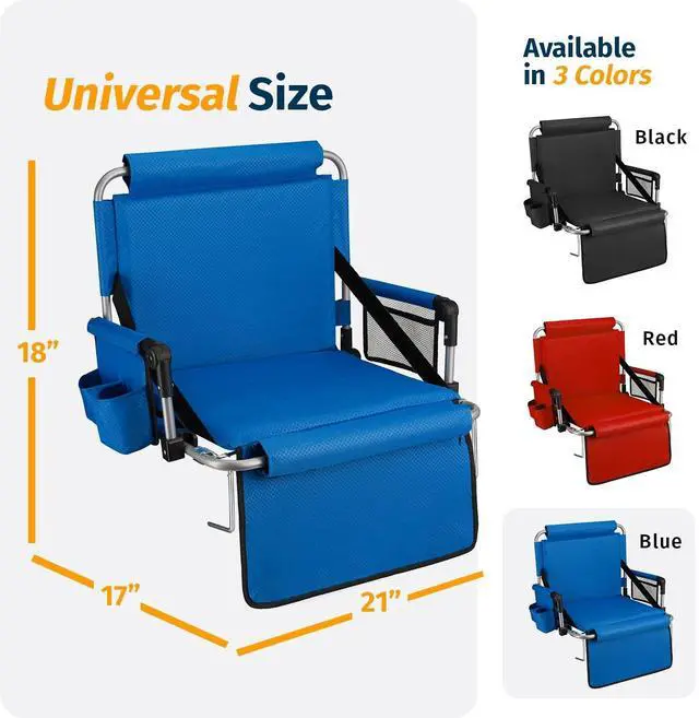 Alt view image 6 of 7 - Alpcour Folding Stadium Seat with Back Support  Deluxe Waterproof Cushion Chair for Bleachers w/Arm Rests, Storage Pockets, Cup Holder & Shoulder Straps for Superior Support & Comfort