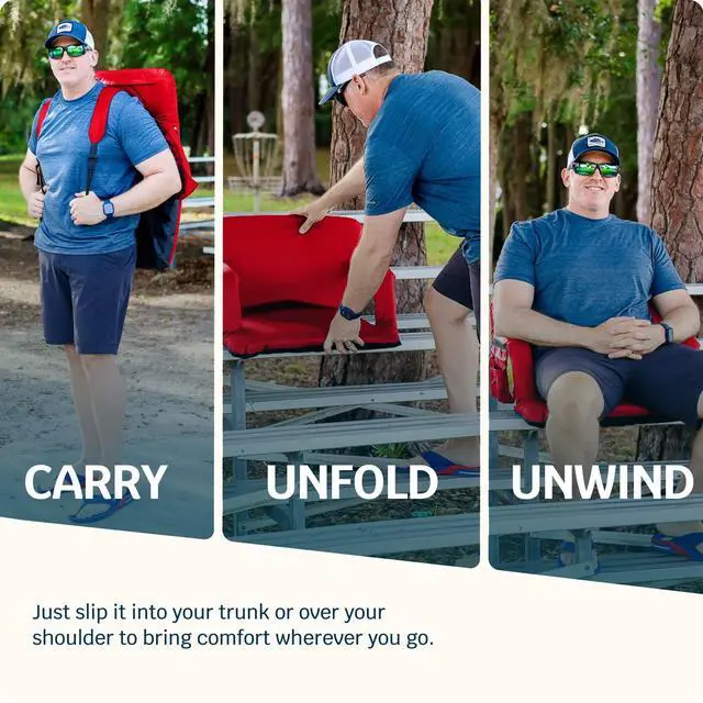 Alt view image 2 of 7 - Reclining Stadium Seats for Bleachers with Back Support  Wide Bleacher Chair Cushion, Armrests, Large Pockets, and Multiple Safety Features  Best Stadium Seat Chairs for Camping, Kayak Backs & More