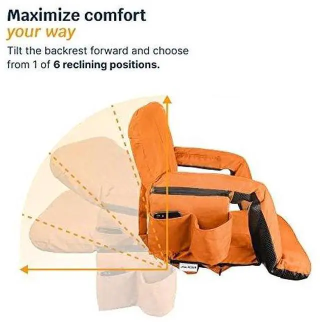 Alt view image 6 of 7 - Reclining Stadium Seats for Bleachers with Back Support  Wide Bleacher Chair Cushion, Armrests, Large Pockets, and Multiple Safety Features  Best Stadium Seat Chairs for Camping, Kayak Backs & More