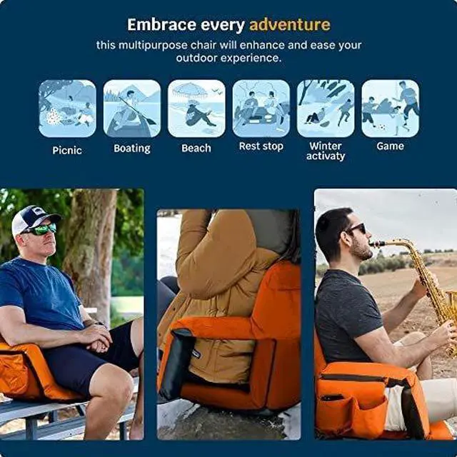 Alt view image 7 of 7 - Reclining Stadium Seats for Bleachers with Back Support  Wide Bleacher Chair Cushion, Armrests, Large Pockets, and Multiple Safety Features  Best Stadium Seat Chairs for Camping, Kayak Backs & More
