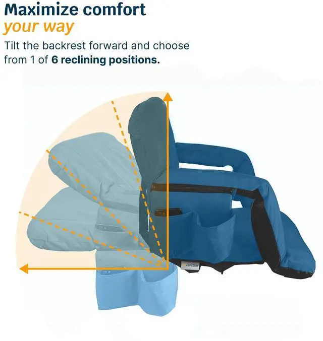 Alt view image 5 of 7 - Reclining Stadium Seats for Bleachers with Back Support  Wide Bleacher Chair Cushion, Armrests, Large Pockets, and Multiple Safety Features  Best Stadium Seat Chairs for Camping, Kayak Backs & More