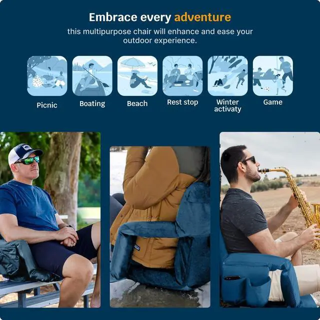 Alt view image 6 of 7 - Reclining Stadium Seats for Bleachers with Back Support  Wide Bleacher Chair Cushion, Armrests, Large Pockets, and Multiple Safety Features  Best Stadium Seat Chairs for Camping, Kayak Backs & More