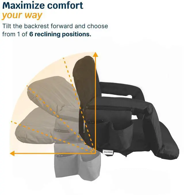 Alt view image 5 of 7 - Reclining Stadium Seats for Bleachers with Back Support  Wide Bleacher Chair Cushion, Armrests, Large Pockets, and Multiple Safety Features  Best Stadium Seat Chairs for Camping, Kayak Backs & More
