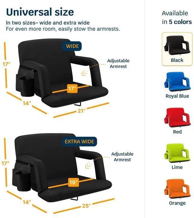 Alt view image 6 of 7 - Reclining Stadium Seats for Bleachers with Back Support  Wide Bleacher Chair Cushion, Armrests, Large Pockets, and Multiple Safety Features  Best Stadium Seat Chairs for Camping, Kayak Backs & More