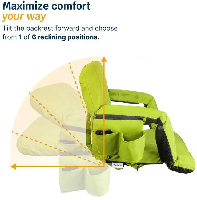 Alt view image 5 of 7 - Reclining Stadium Seats for Bleachers with Back Support  Wide Bleacher Chair Cushion, Armrests, Large Pockets, and Multiple Safety Features  Best Stadium Seat Chairs for Camping, Kayak Backs & More