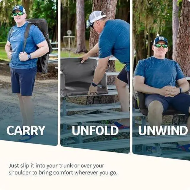 Alt view image 2 of 7 - Reclining Stadium Seats for Bleachers with Back Support  Wide Bleacher Chair Cushion, Armrests, Large Pockets, and Multiple Safety Features  Best Stadium Seat Chairs for Camping, Kayak Backs & More