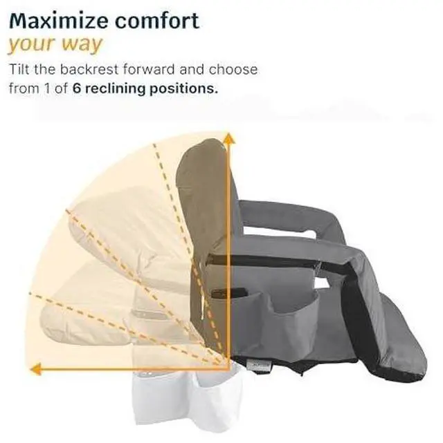 Alt view image 5 of 7 - Reclining Stadium Seats for Bleachers with Back Support  Wide Bleacher Chair Cushion, Armrests, Large Pockets, and Multiple Safety Features  Best Stadium Seat Chairs for Camping, Kayak Backs & More